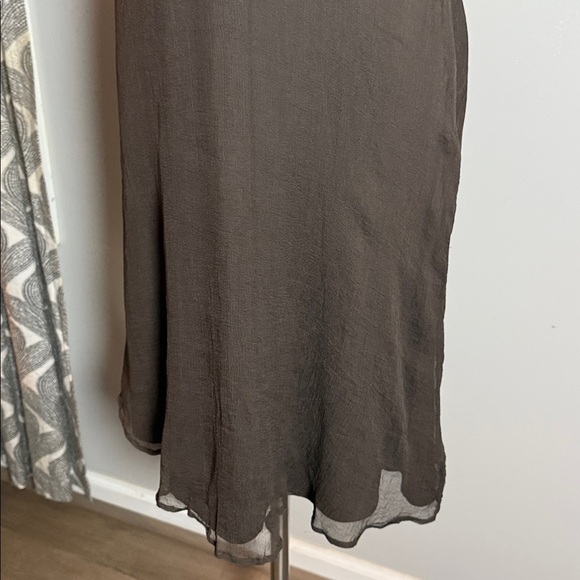 J Crew Chocolate Brown 100% Silk Crepe Midi Dress SZ 12 Petite - Picture 4 of 4